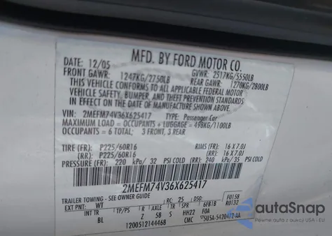 2006 Mercury Grand Marquis Gs from USA, damaged, VIN 2MEFM74V36X625417